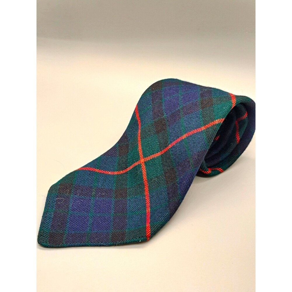 Vintage Kinloch Anderson Men’s Tartan Plaid Wool Tie Made in Scotland Green Blue